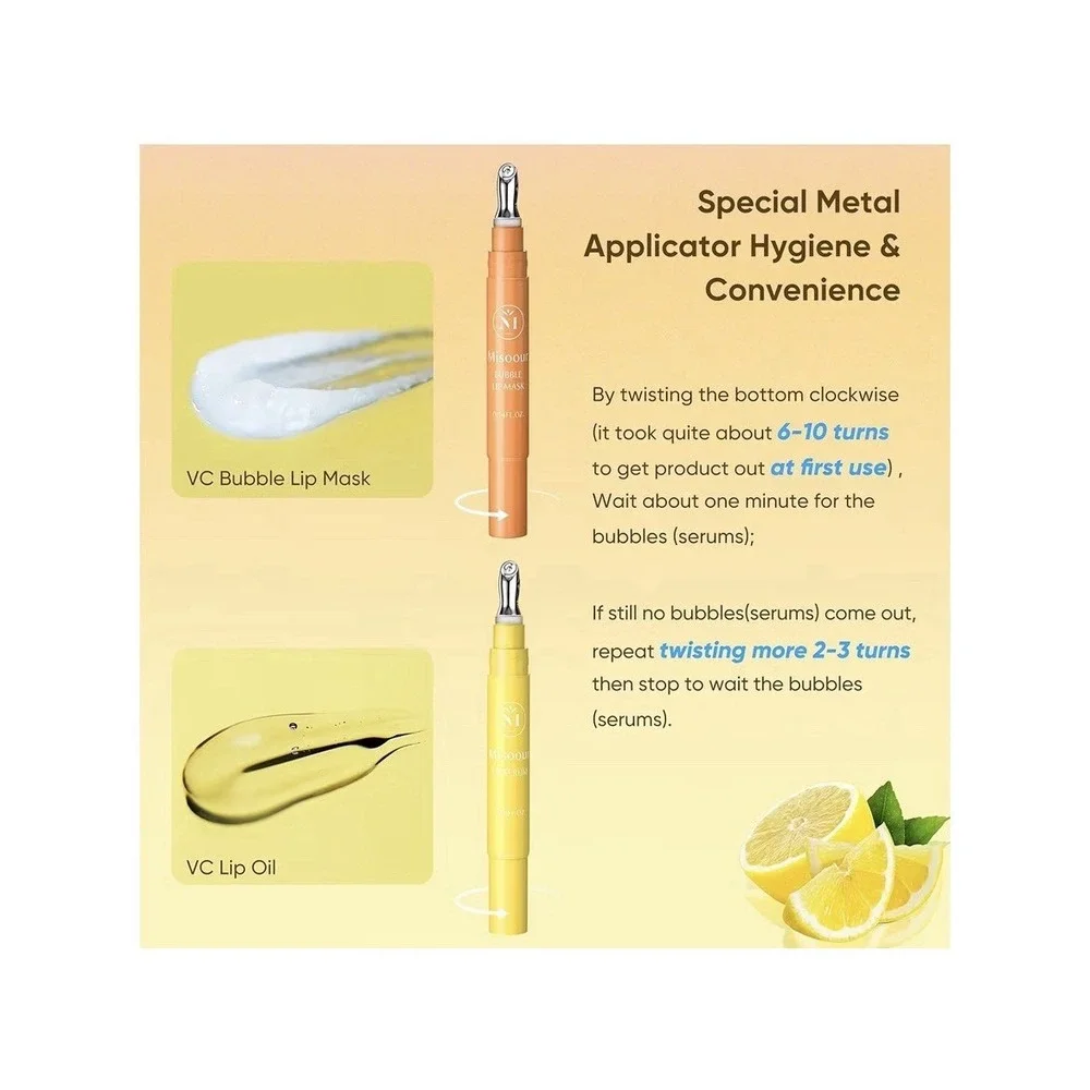 Misoour Lip Care 3 pack Set Bubble Lip Mask (1) & Lip‎ Serum (2) .14 FL OZ Vit C
